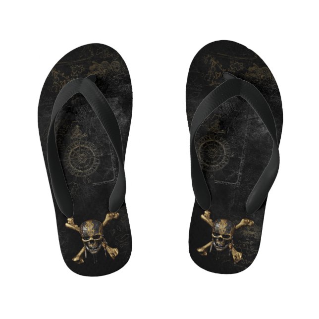 Pirates of the Caribbean Skull & Cross Bones Kid's Flip Flops (Footbed)