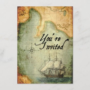 Pirates Party Invite On Antique Map by jdlhammond at Zazzle