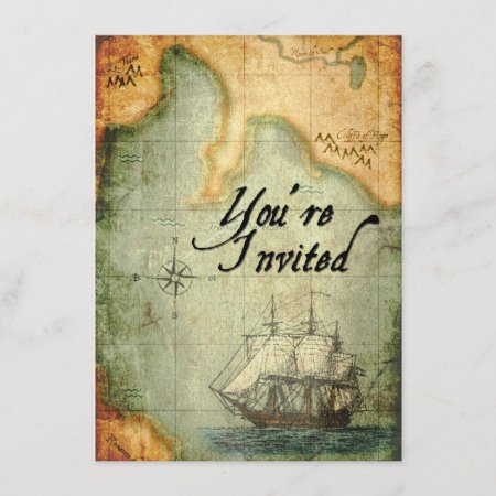 Pirates Party Invite On Antique Map