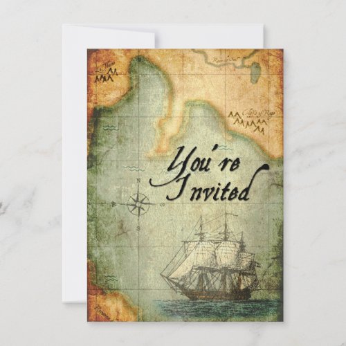 Pirates Party Invite on Antique Map