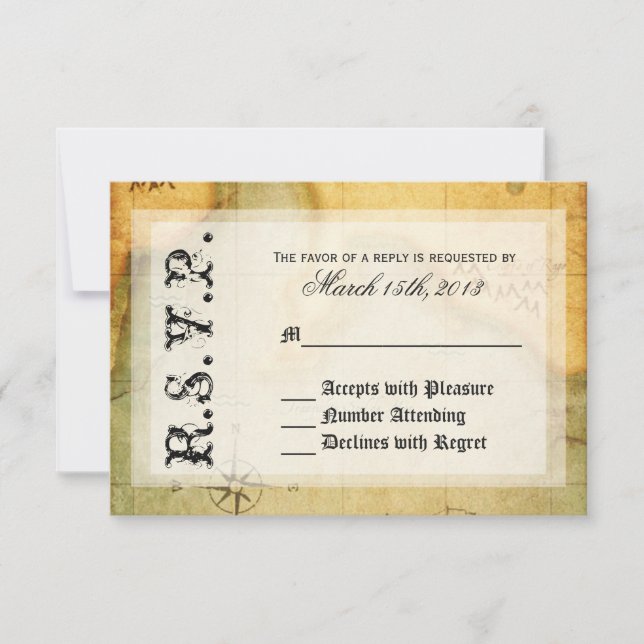 Pirates Party RSVP on Antique Map Card (Front)