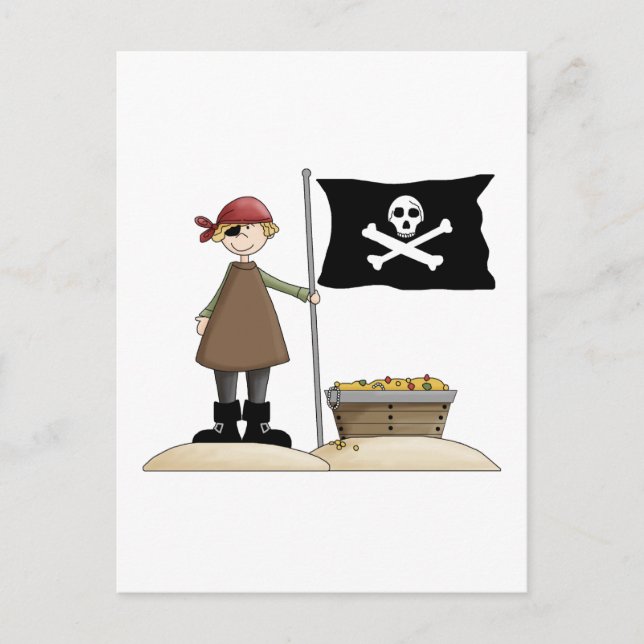 Pirates · Pirate, Flag & Treasure Postcard (Front)