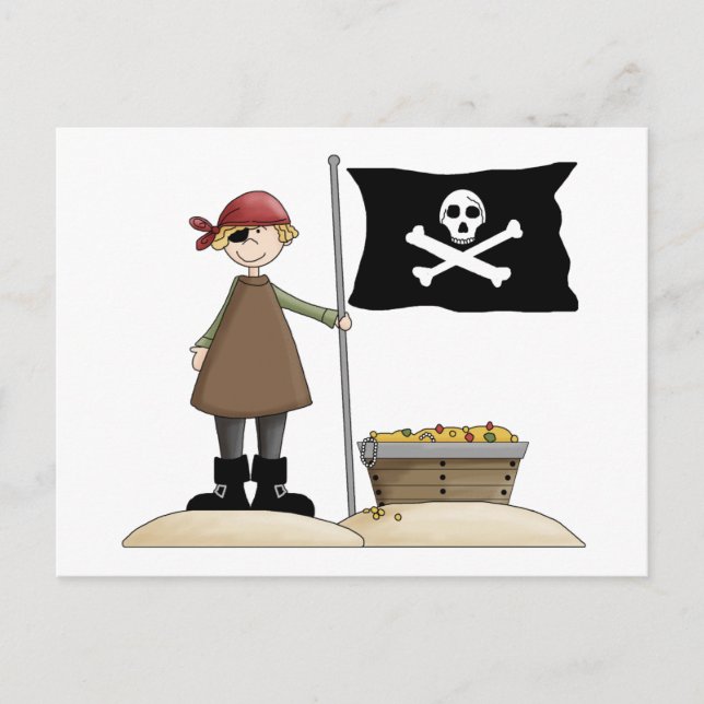 Pirates · Pirate, Flag & Treasure Postcard (Front)