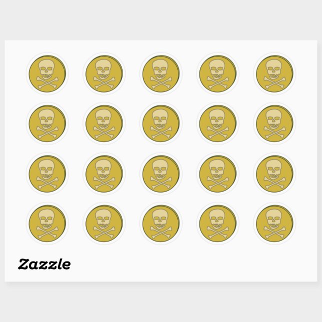 Pirates Skull and Crossbones gold coin  Classic Ro Round Sticker (Sheet)