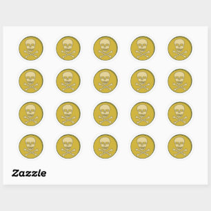 Pirates Skull and Crossbones gold coin  Classic Ro Round Sticker