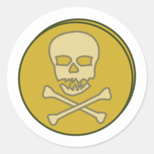 Pirates Skull and Crossbones gold coin  Classic Round Sticker