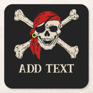 Pirates Skull Coaster, add text, Square Paper Coaster