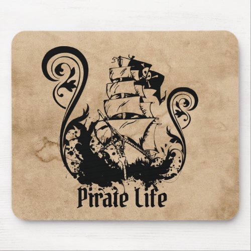 Pirates skull ink ship ocean paper caligraphy  gel mouse pad