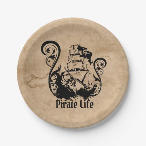 Pirates skull ink ship ocean paper caligraphy  paper plates