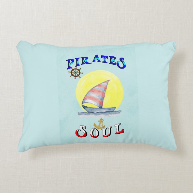 Pirates Soul Sailboat Nautical Sailing Accent Pillow (Front)