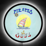 Pirates Soul Sailboat Nautical Sailing LED Sign<br><div class="desc">Pirates Soul Sailboat Nautical Sailing. Best gifts for Pirates T-shirts, Casual Outfits, Sailboat Sweatshirt, Regata Storica Stickers, Ship Mugs, Boat Hoodies, Sailing Baseball T-shirts, Venice Carnival Wall Art, Sports Kids T-shirts, Anniversary T-shirts, and Birthday T-shirts. Custom Illuminated Sign, Back, and Edge lighting, 23" Diameter. The Colorful designer-fitting outfits for Festival...</div>