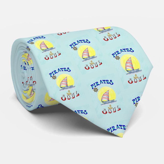 Pirates Soul Sailboat Nautical Sailing Neck Tie (Rolled)