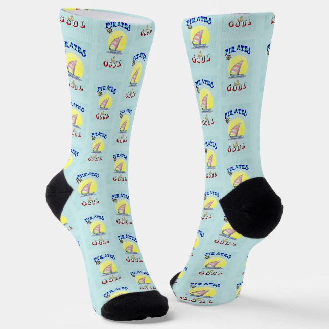 Pirates Soul Sailboat Nautical Sailing Socks (Angled)
