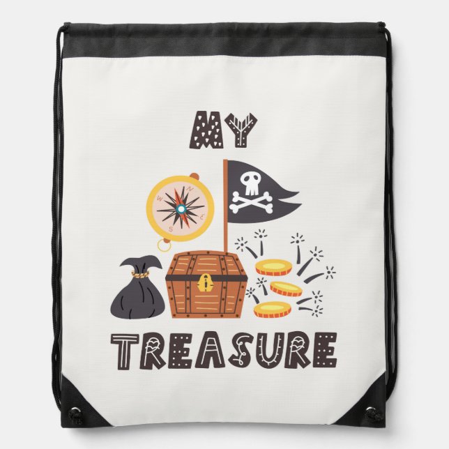 Pirate's Treasure Chest Drawstring Bag (Front)