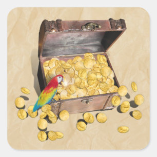 Pirate's Treasure Chest on Crinkle Paper Square Sticker
