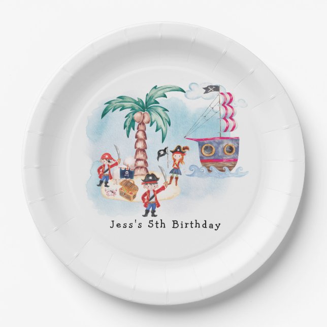 Pirates Treasure Hunt Map Kids Boy Birthday  Paper Plates (Front)