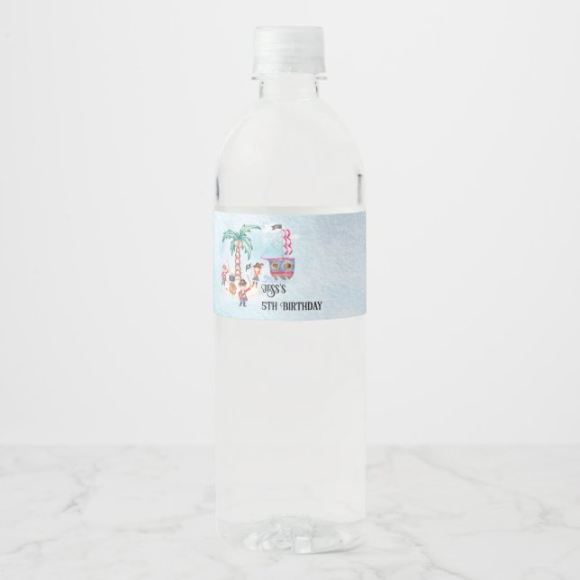 Pirates Treasure Hunt Map Kids Boy Birthday  Water Bottle Label (Front)