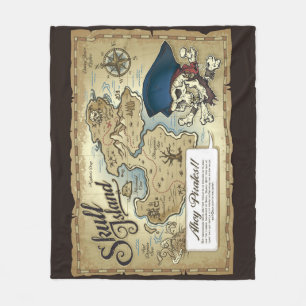 Pirates Treasure Map, Skull Island Fleece Blanket