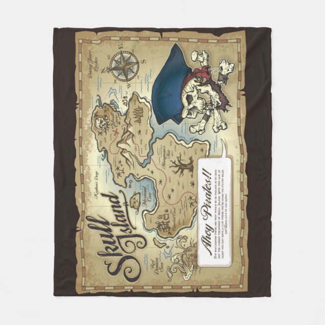 Pirates Treasure Map, Skull Island Fleece Blanket (Front)