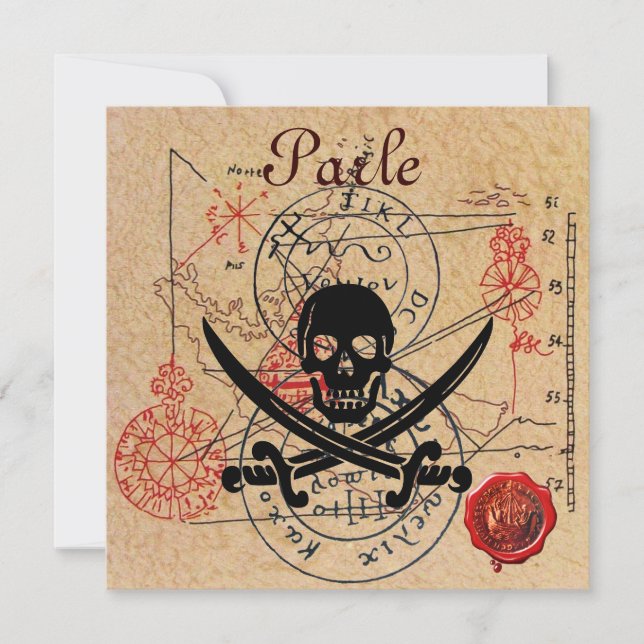 PIRATES TREASURE MAPS ,SKULL AND CROSSED SWORDS ANNOUNCEMENT (Front)