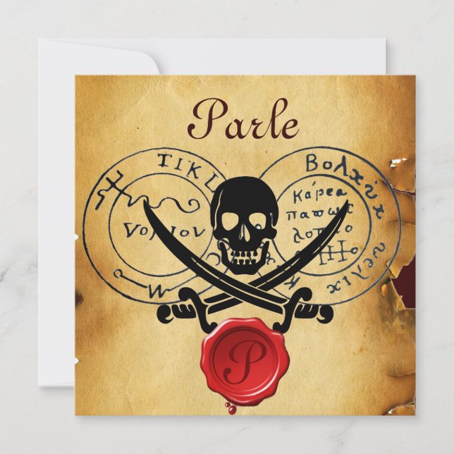 PIRATES TREASURE MAPS SKULL AND CROSSED SWORDS INVITATION (Front)