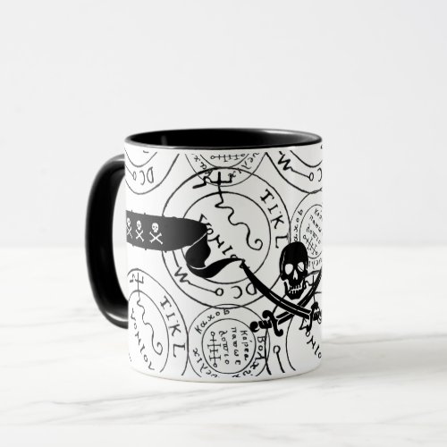 PIRATES TREASURE MAPSSKULLSWORDS Black White Mug