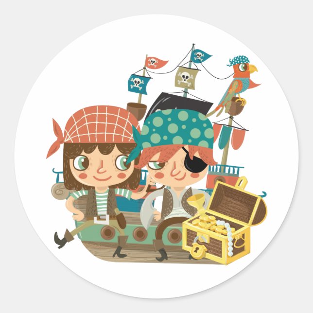 Pirates With Treasure Classic Round Sticker (Front)