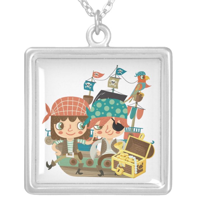 Pirates With Treasure Silver Plated Necklace (Front)