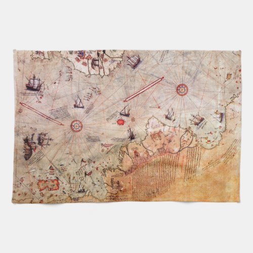 piri reis ancient map history mystery vintage Anta Kitchen Towel