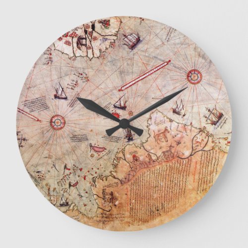 piri reis ancient map history mystery vintage Anta Large Clock