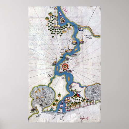 Piri Reis Map of the River Nile From its Estuary S Poster