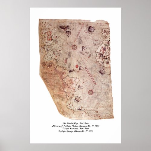 Piri Reis Old World Map Poster