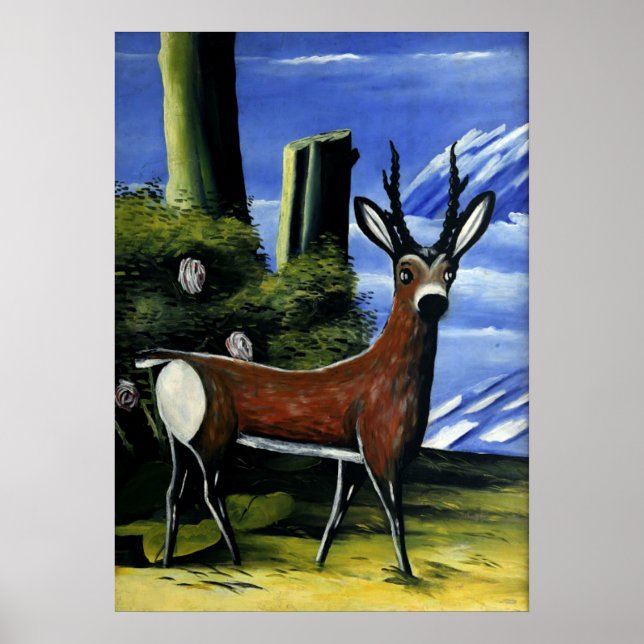 Pirosmani - Roe Deer with a Landscape Background Poster (Front)