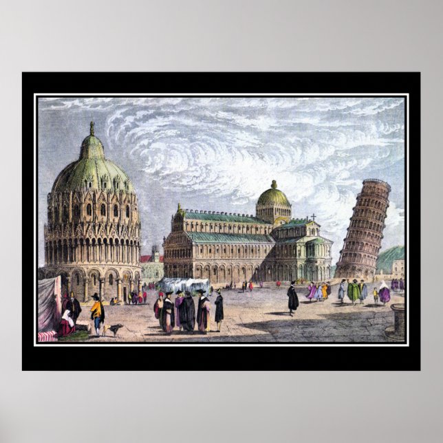 Pisa Basilica and Tower 1830 Art Vintage Poster (Front)