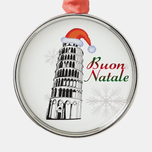 Pisa Buon Natale Santa Hat Metal Ornament (Front)