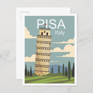 Pisa Italy Art Vintage Travel Illustration Postcard