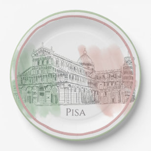 Pisa Italy Basilica with Italy Flag Colors Sketch Paper Plates