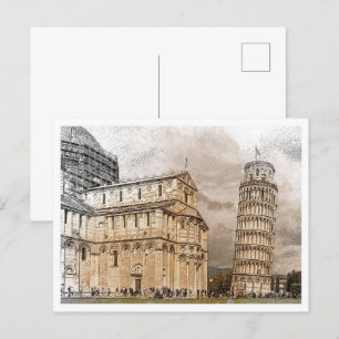 Pisa Italy Beautiful Color Pencil Landscape Postcard