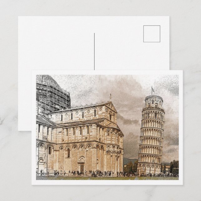 Pisa Italy Beautiful Color Pencil Landscape Postcard (Front/Back)