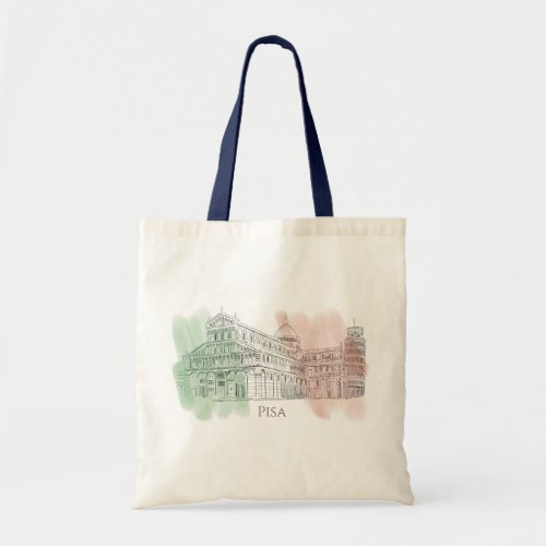 Pisa Italy Leaning Tower Italian Flag  Pen and Ink Tote Bag