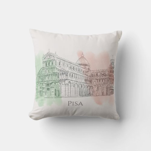 Pisa Italy Leaning Tower Pen and Ink Drawing Throw Pillow