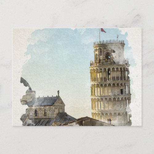Pisa Italy Watercolor Art Postcard