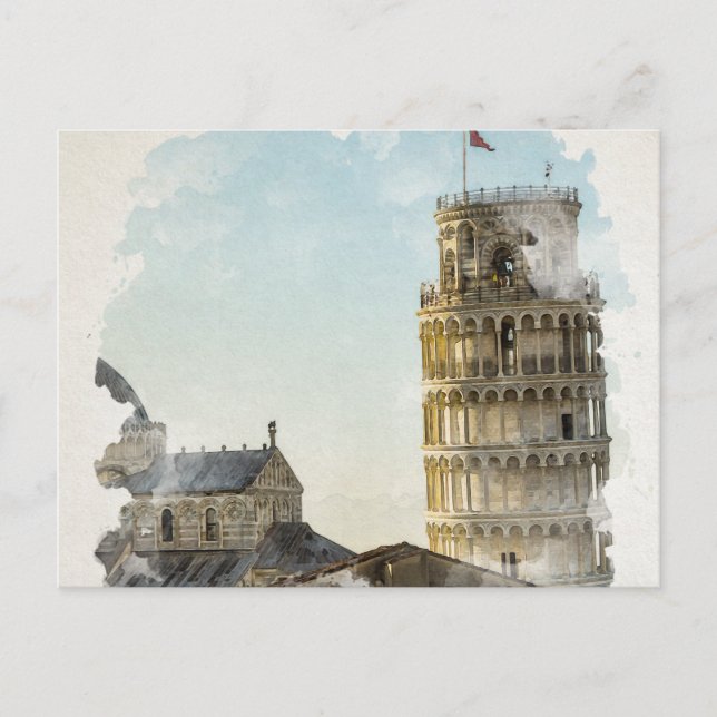 Pisa Italy Watercolor Art Postcard (Front)