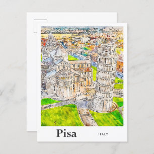 Pisa Italy Watercolor Sketch Hand Drawn Postcard