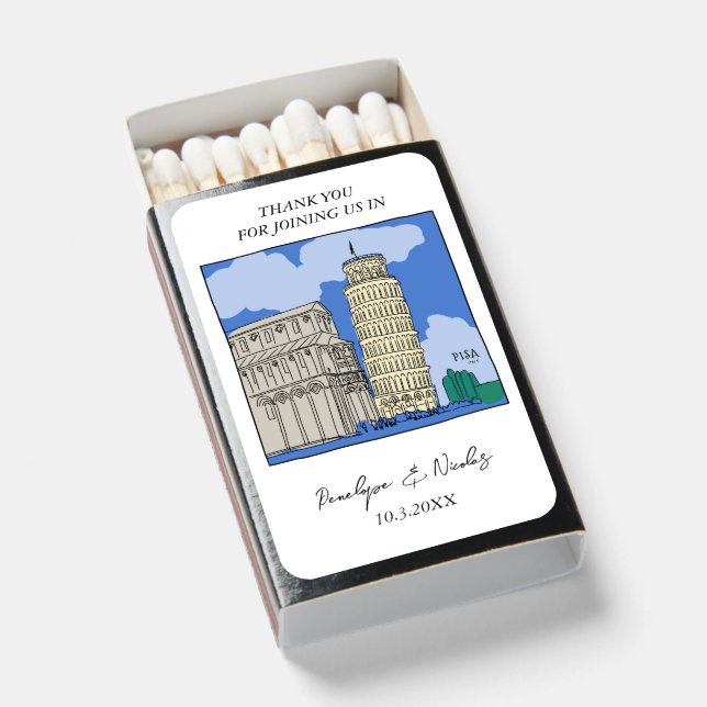 Pisa Italy Wedding Favors Custom Matchboxes (Front Open)