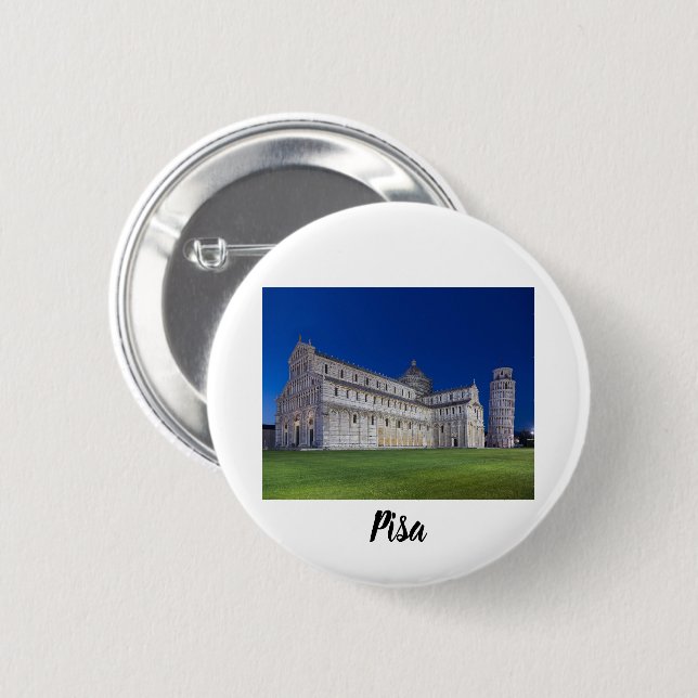 Pisa Leaning Tower Night Panorama Italy Gift Button (Front & Back)