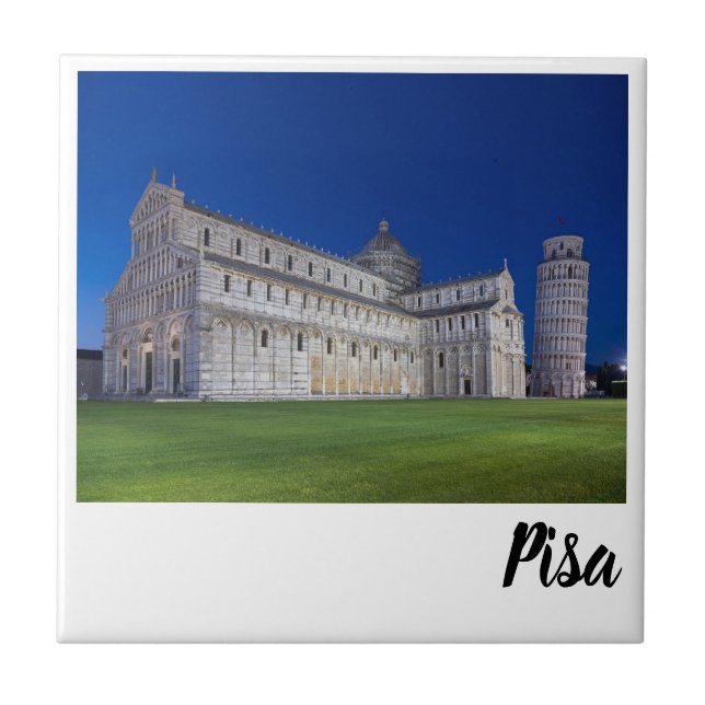 Pisa Leaning Tower Night Panorama Italy Gift Ceramic Tile (Front)