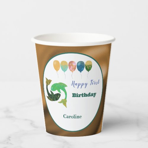 Pisces 1st Birthday Gold Foil Elegant Zodiac Paper Cups