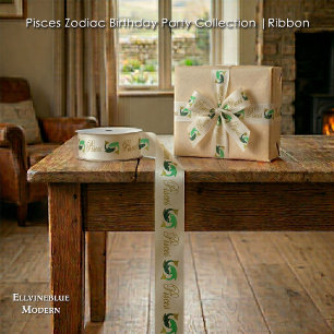 Pisces 1st Birthday Gold Glitter Elegant Zodiac  Satin Ribbon