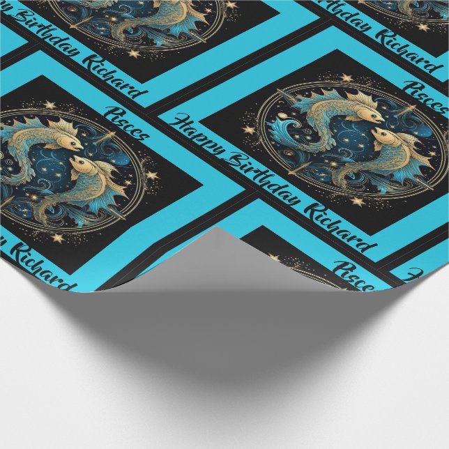 Pisces Add Name Birthday Zodiac Gift Wrapping Paper (Corner)